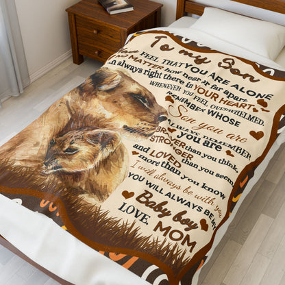 To My Son Lion Hearted Love Soft Velveteen Minky Blanket From Mom Throw Gift