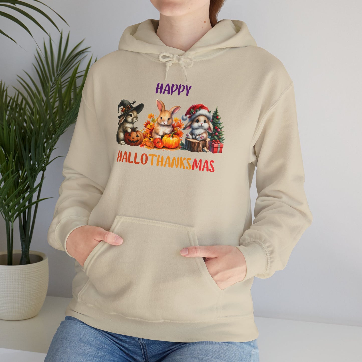 Hallothanksmas Halloween Thanksgiving Christmas Rabbits Pullover Hoodie