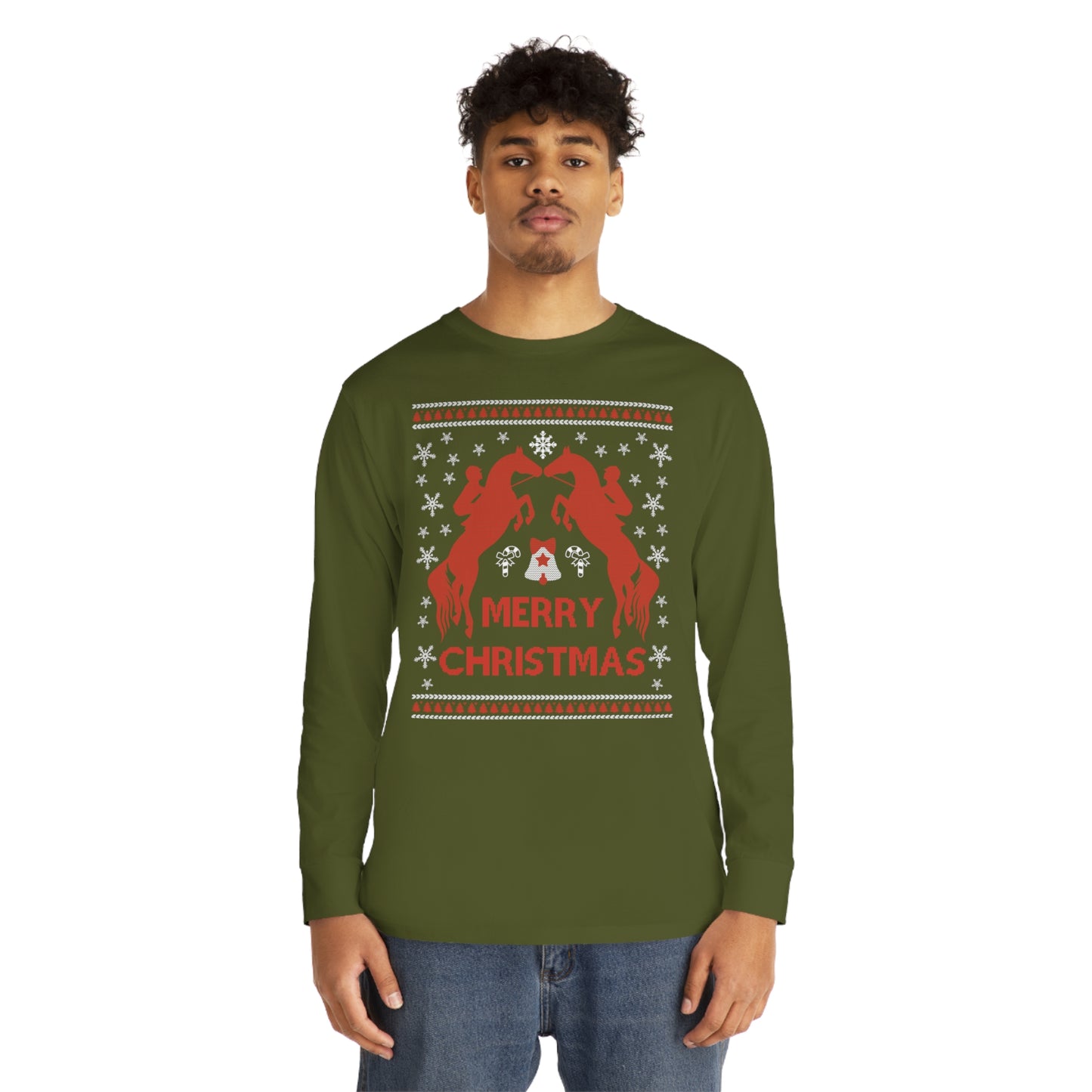 Merry Christmas Horseback Riding Christmas Ugly Sweater Long Sleeve Tee