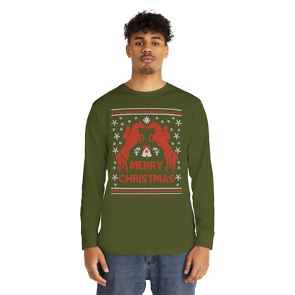 Merry Christmas Horseback Riding Christmas Ugly Sweater Long Sleeve Tee
