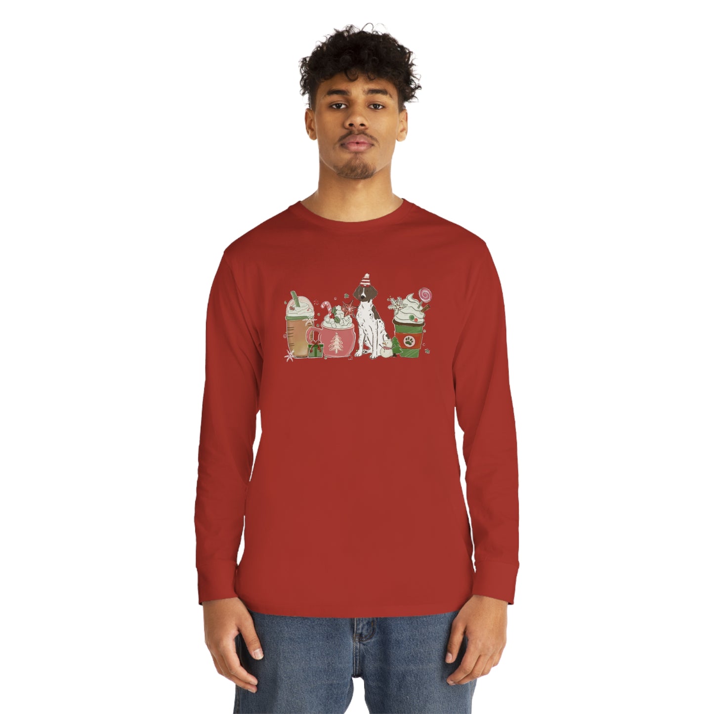 Pointer Dog Latte Christmas Long Sleeve Tee