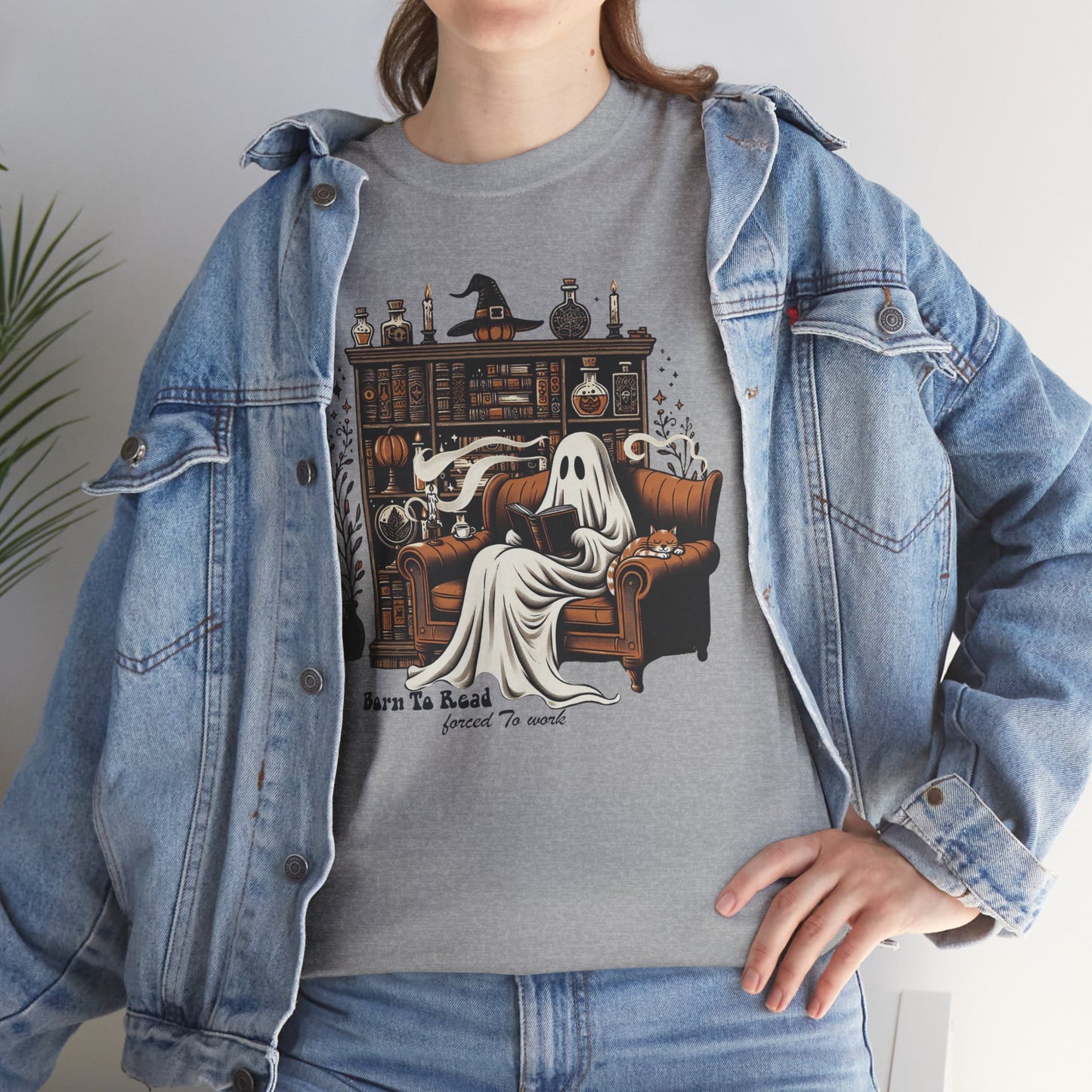 Halloween Ghost Born to Read Forced to Work Book Lover T-Shirt