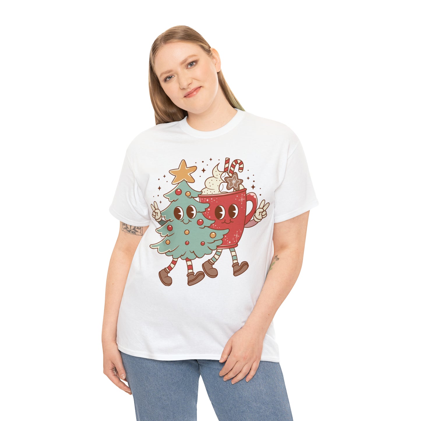 Retro Christmas Tree and Hot Cocoa Christmas Short Sleeve Tee