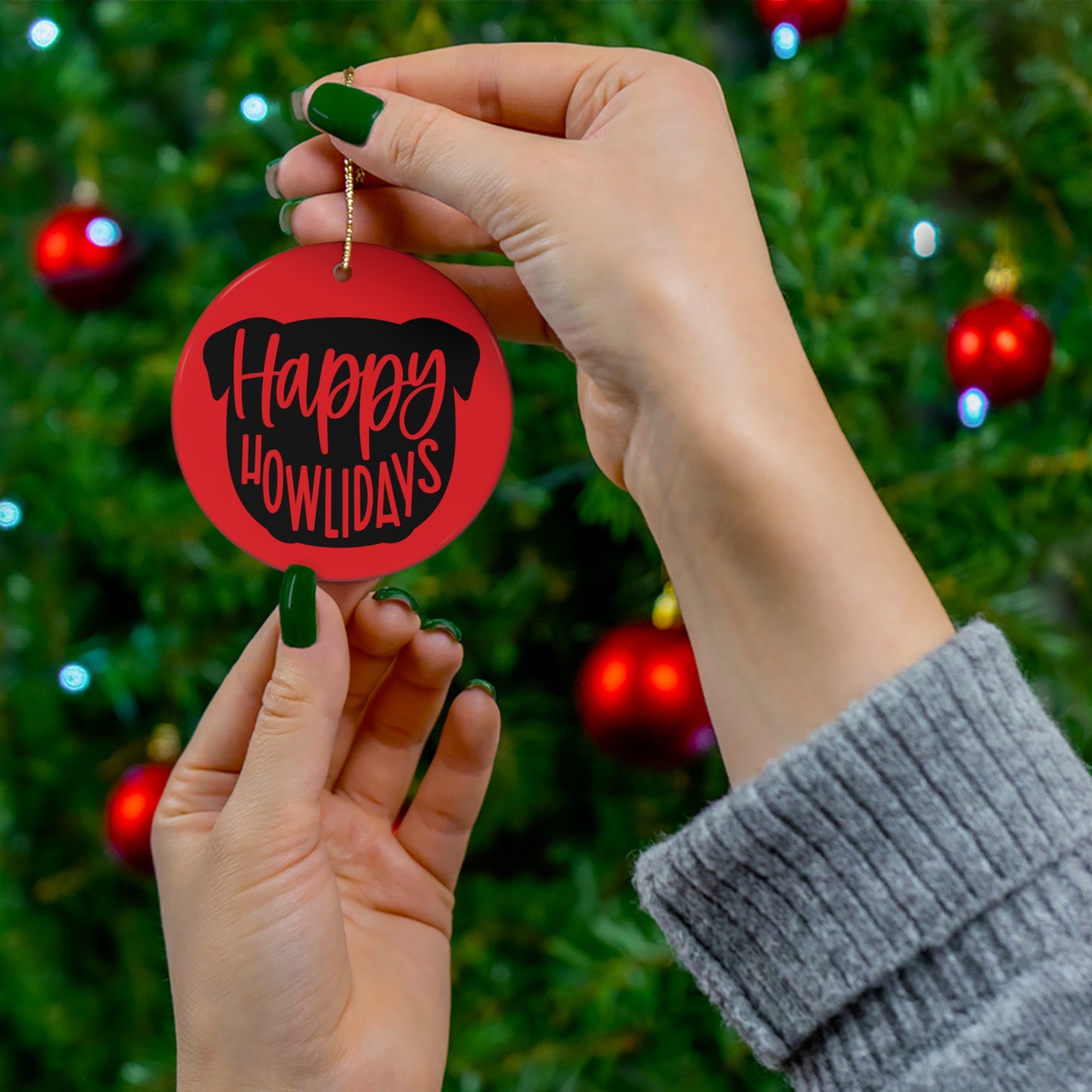 Happy Howlidays Christmas Ceramic Ornament