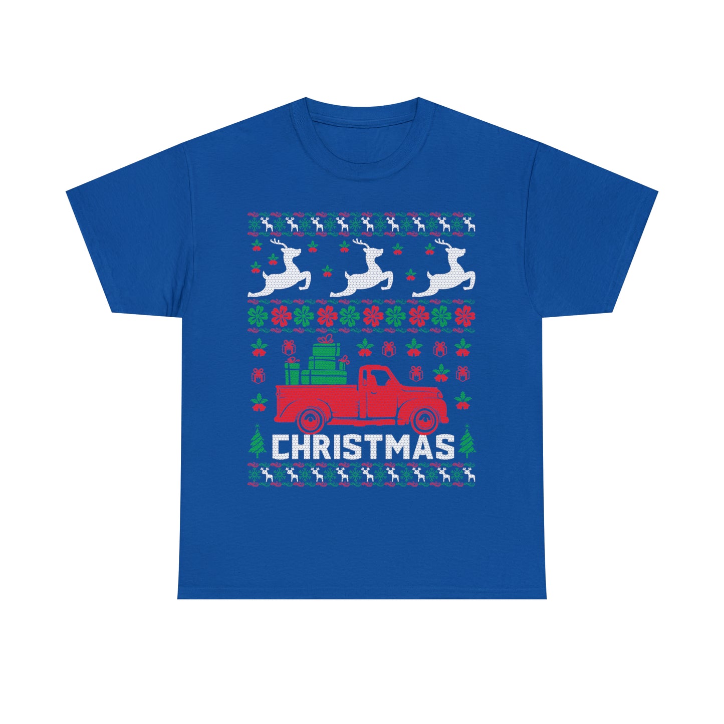 Red Merry Christmas Truck Ugly Sweater Short Sleeve Tee