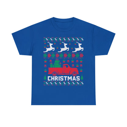 Red Merry Christmas Truck Ugly Sweater Short Sleeve Tee