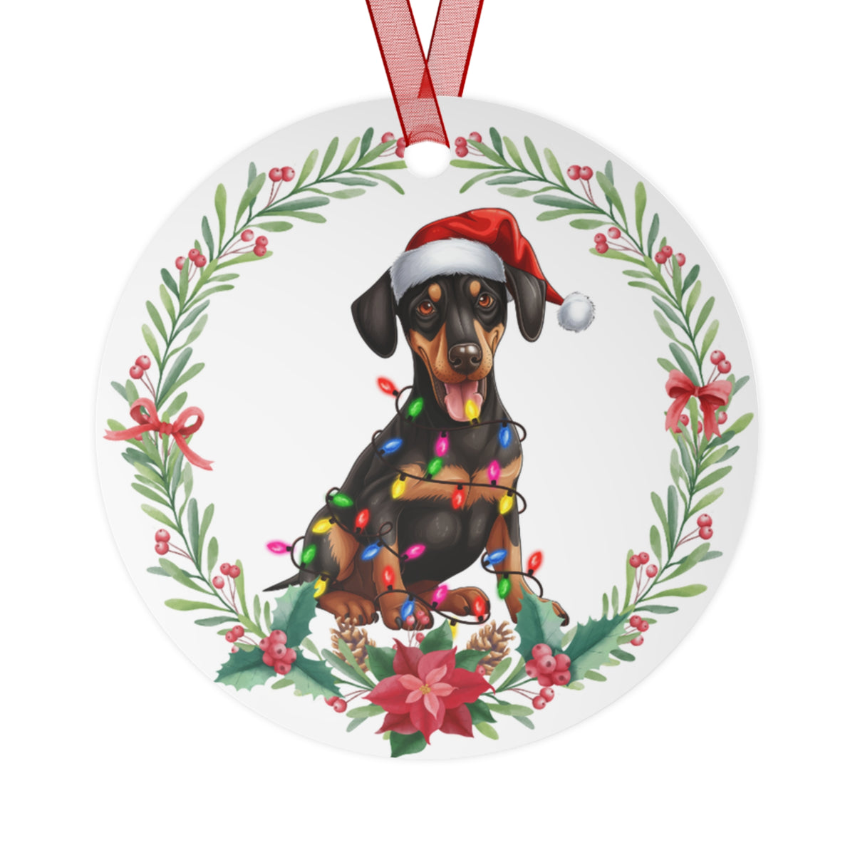 Doberman Pinscher Dog in Lights Ornament