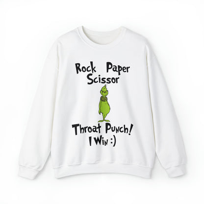 Rock, Paper, Scissors, Throat Punch. I Win! Grinch Christmas Sweatshirt