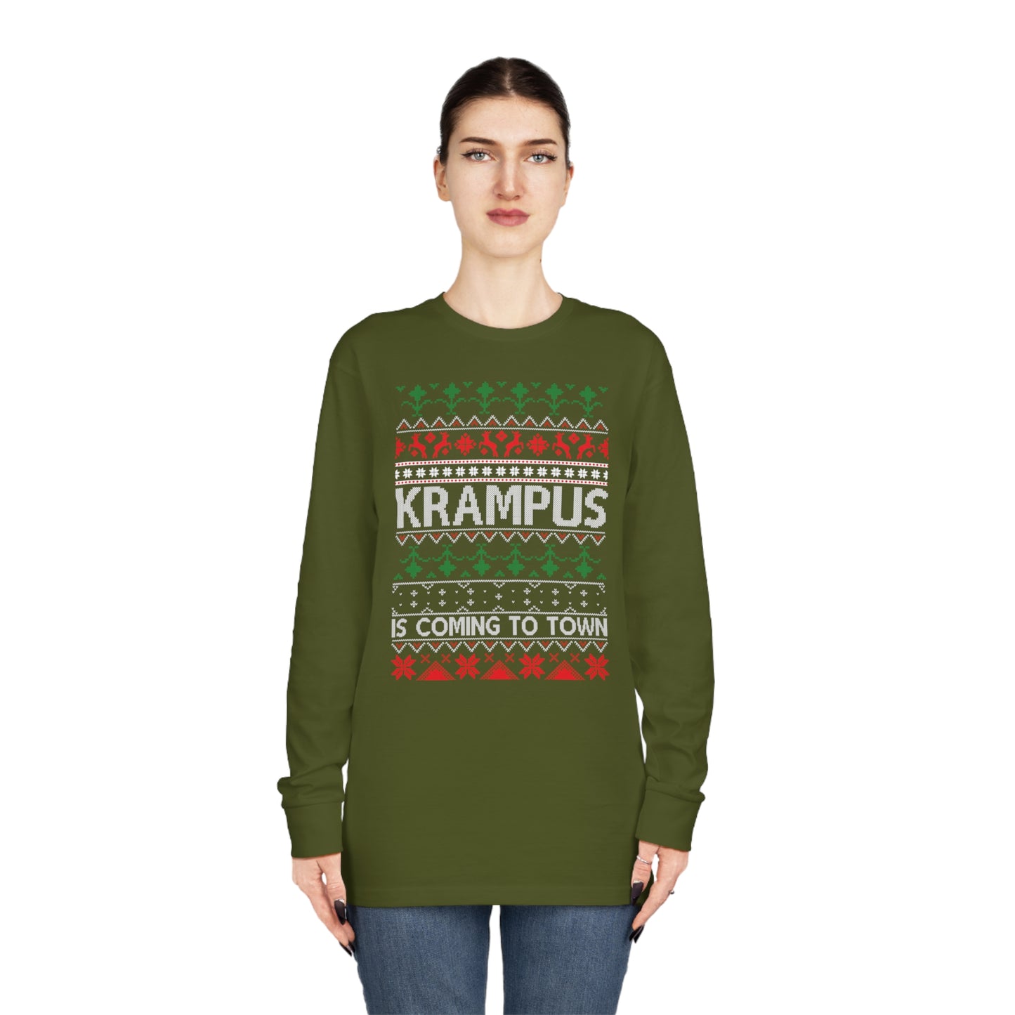 Krampus is Coming to Town Christmas Ugly Sweater Long Sleeve Tee