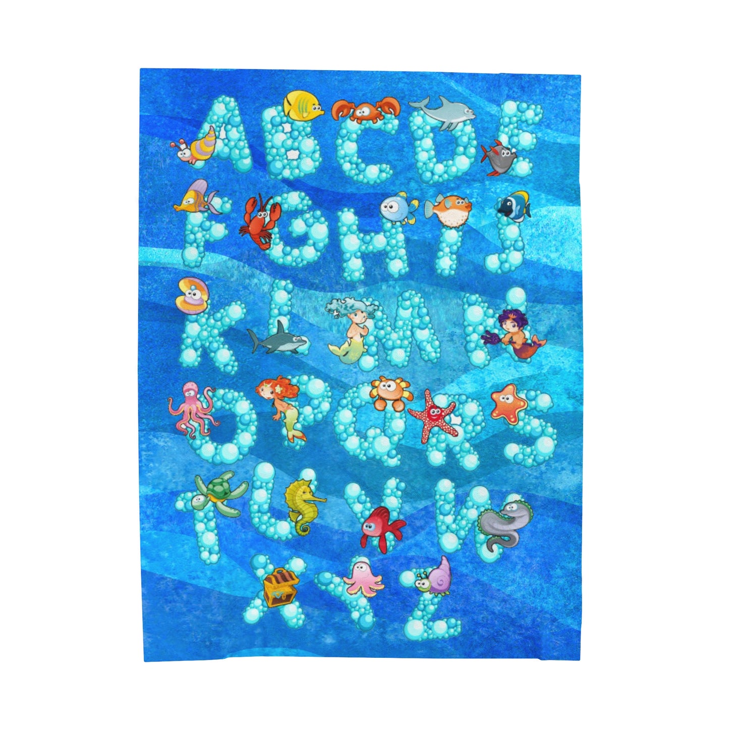 Blue Sea Life Alphabet Plush Blanket