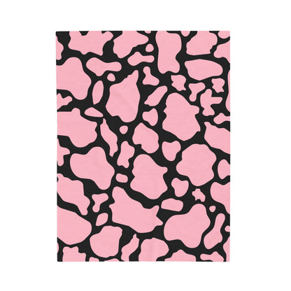 Pink with Black Cow Print Plush Blanket