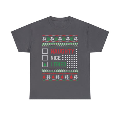 I Tried Christmas Ugly Sweater Short Sleeve Tee