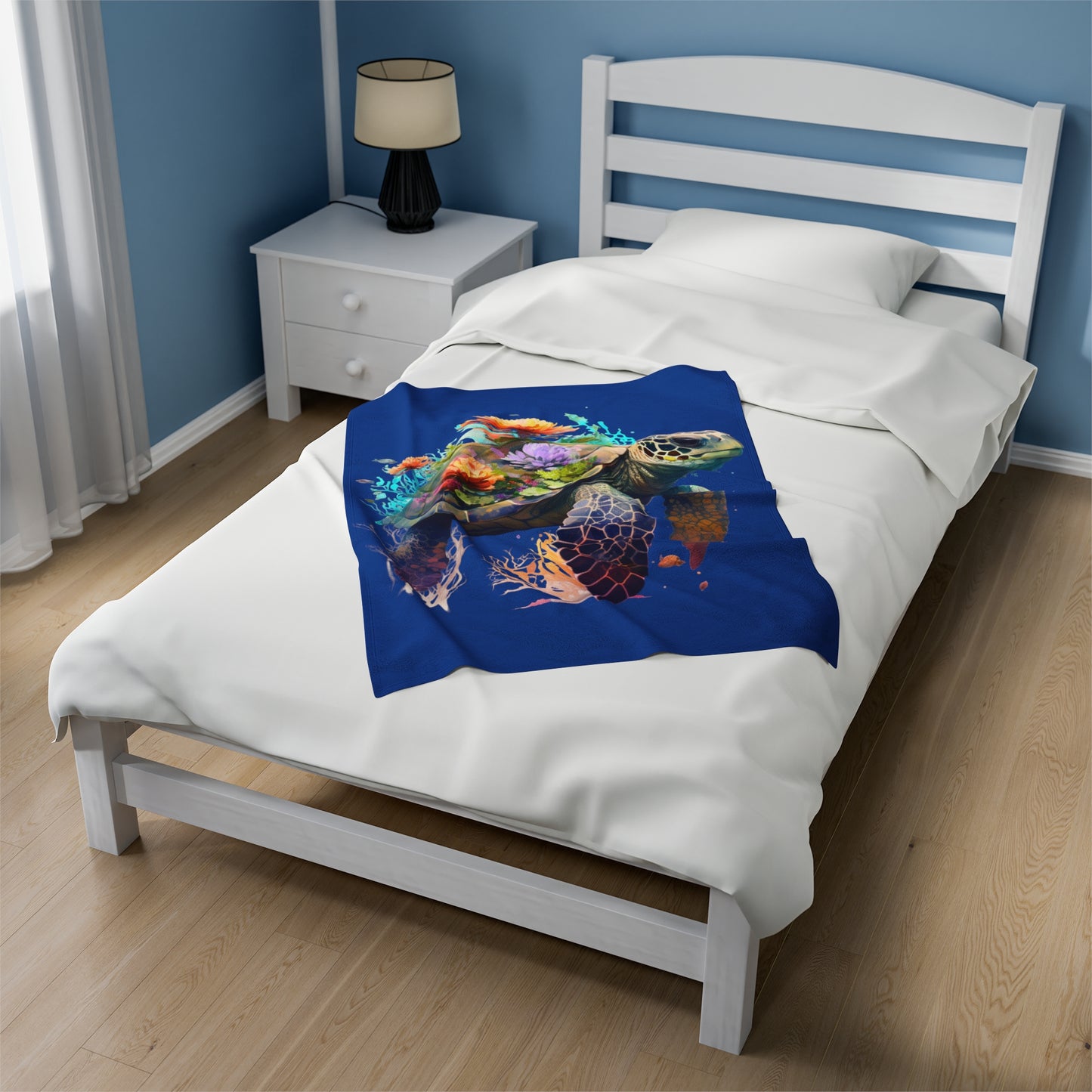 Sea Turtle with Flowers Blanket