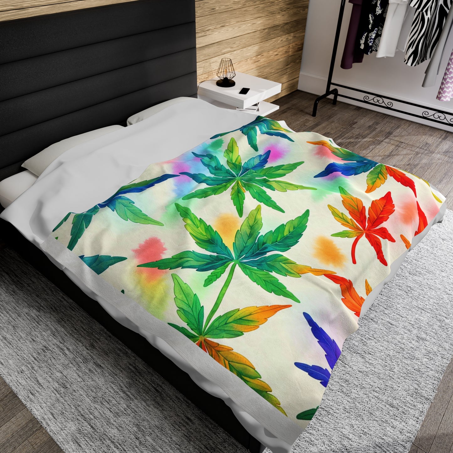 Rainbow Marijuana Leaf Blanket