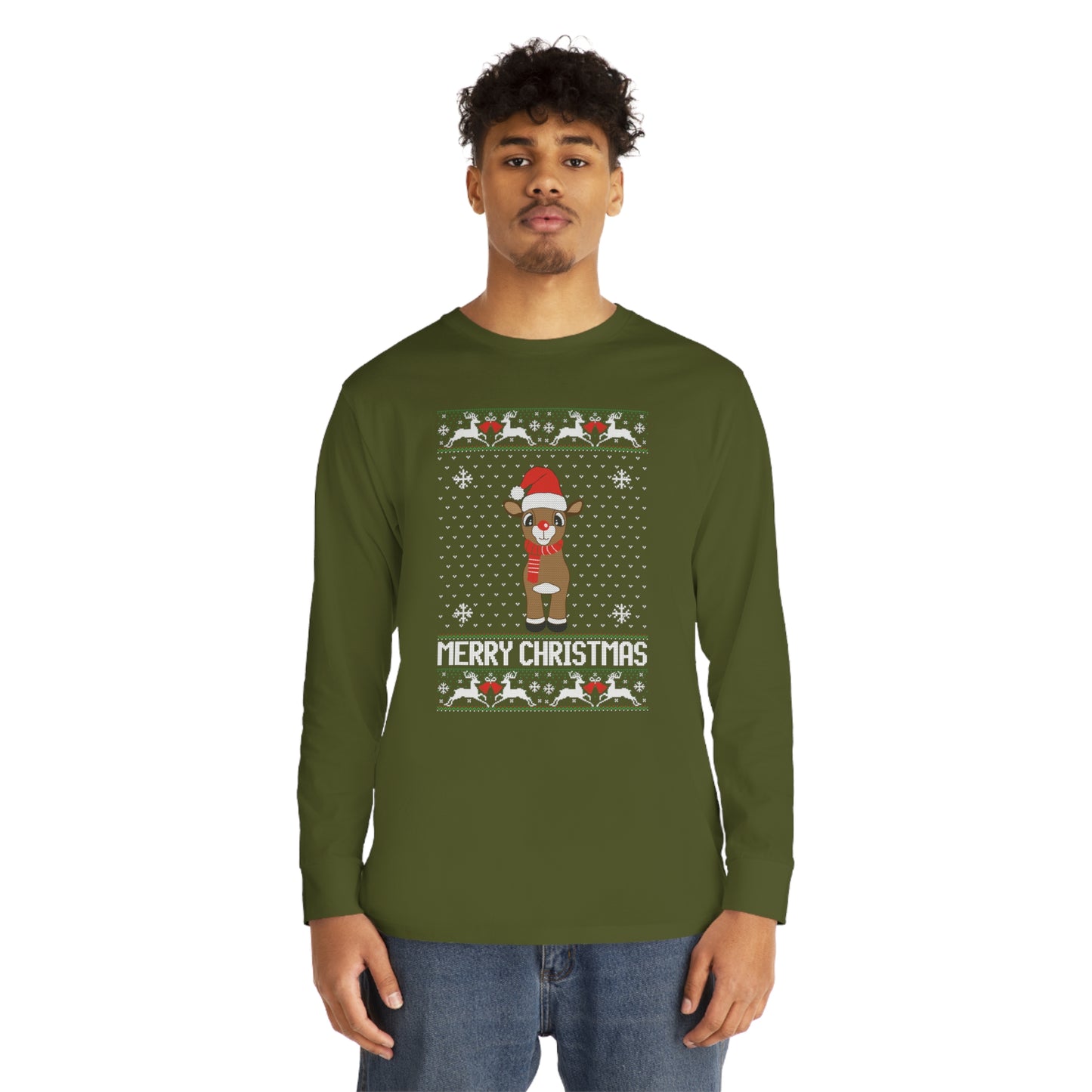 Merry Christmas Rudolph Ugly Christmas Sweater Long Sleeve Tee