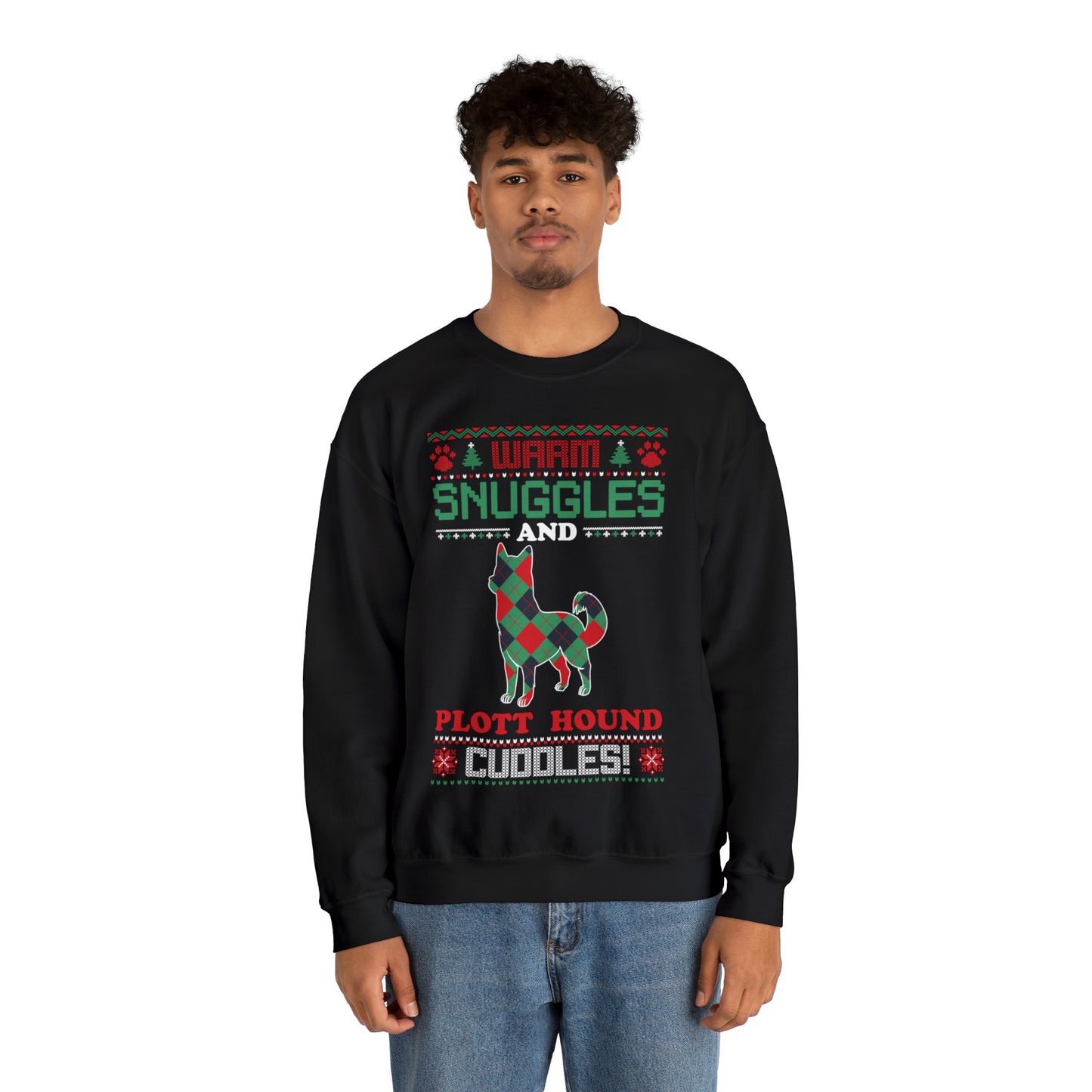 Warm Snuggles and Plott Hound Cuddles Christmas Ugly Sweater Sweatshirt