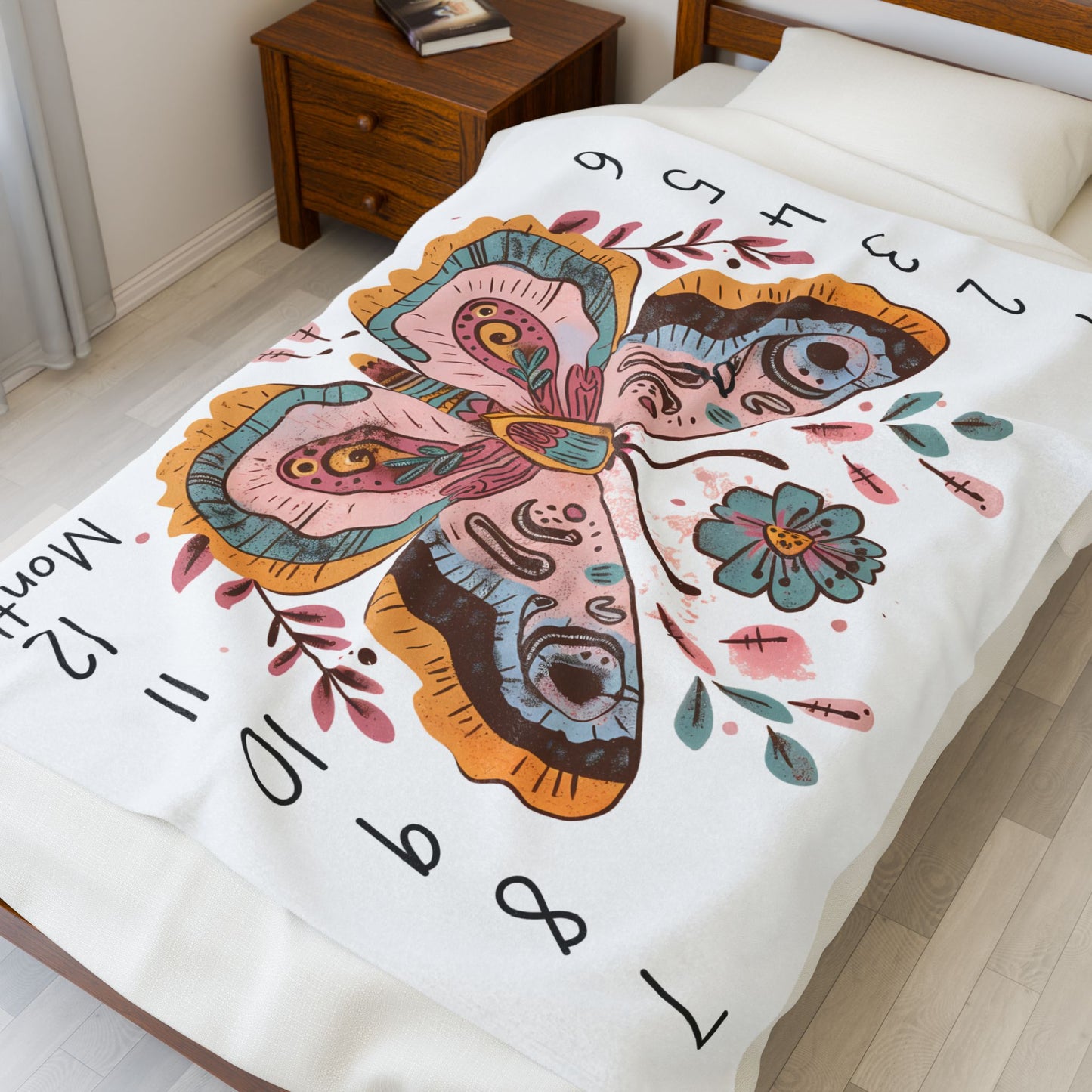 Boho Butterfly Milestone Velveteen Plush Blanket