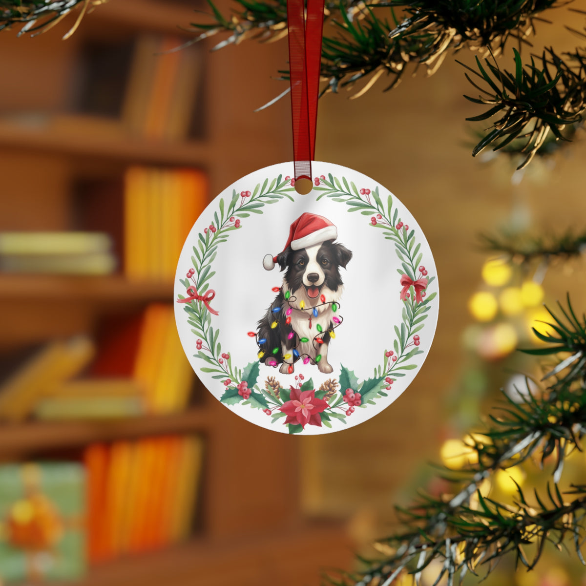 Border Collie Dog in Lights Ornament