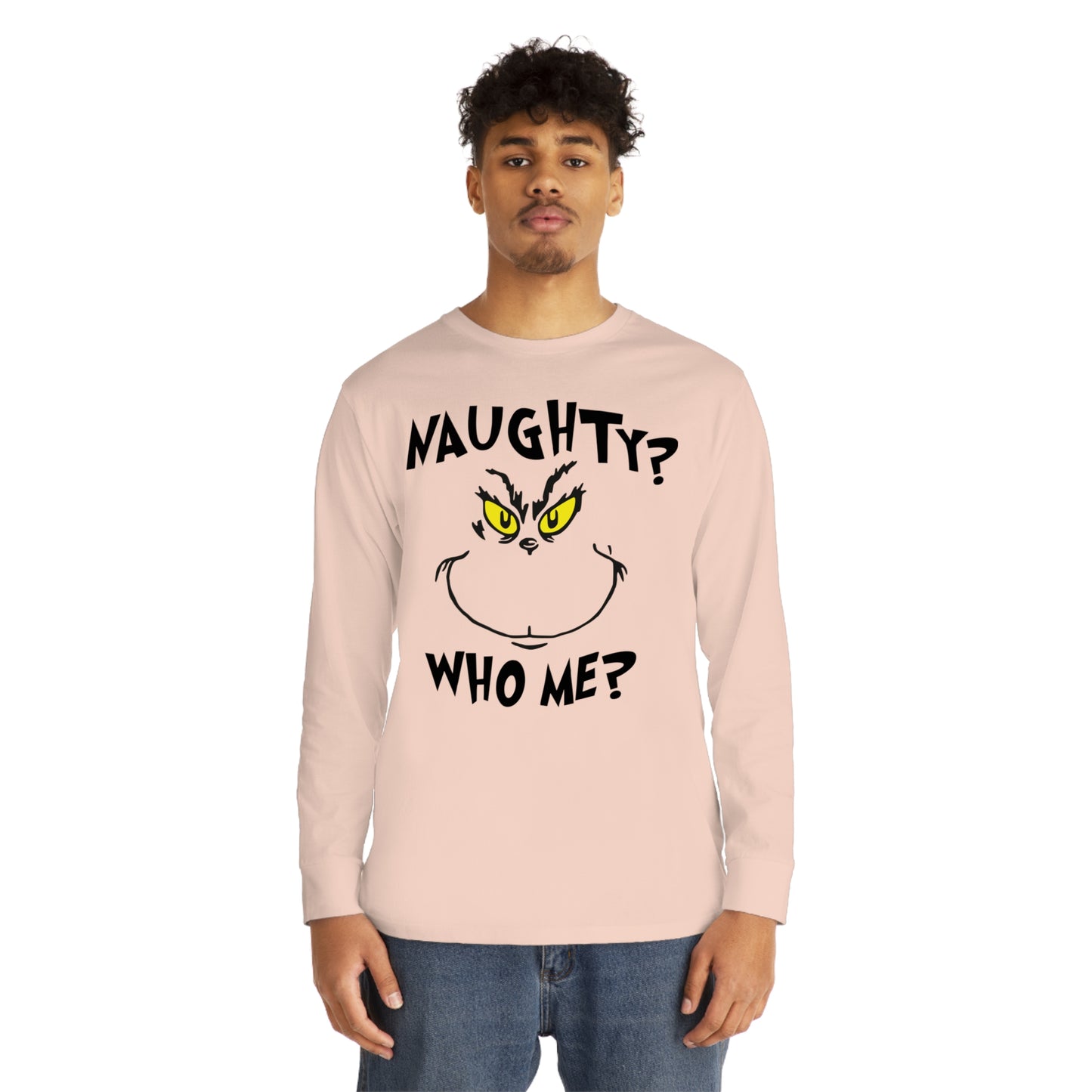 Naughty Who Me? Grinch Christmas Long Sleeve T-Shirt