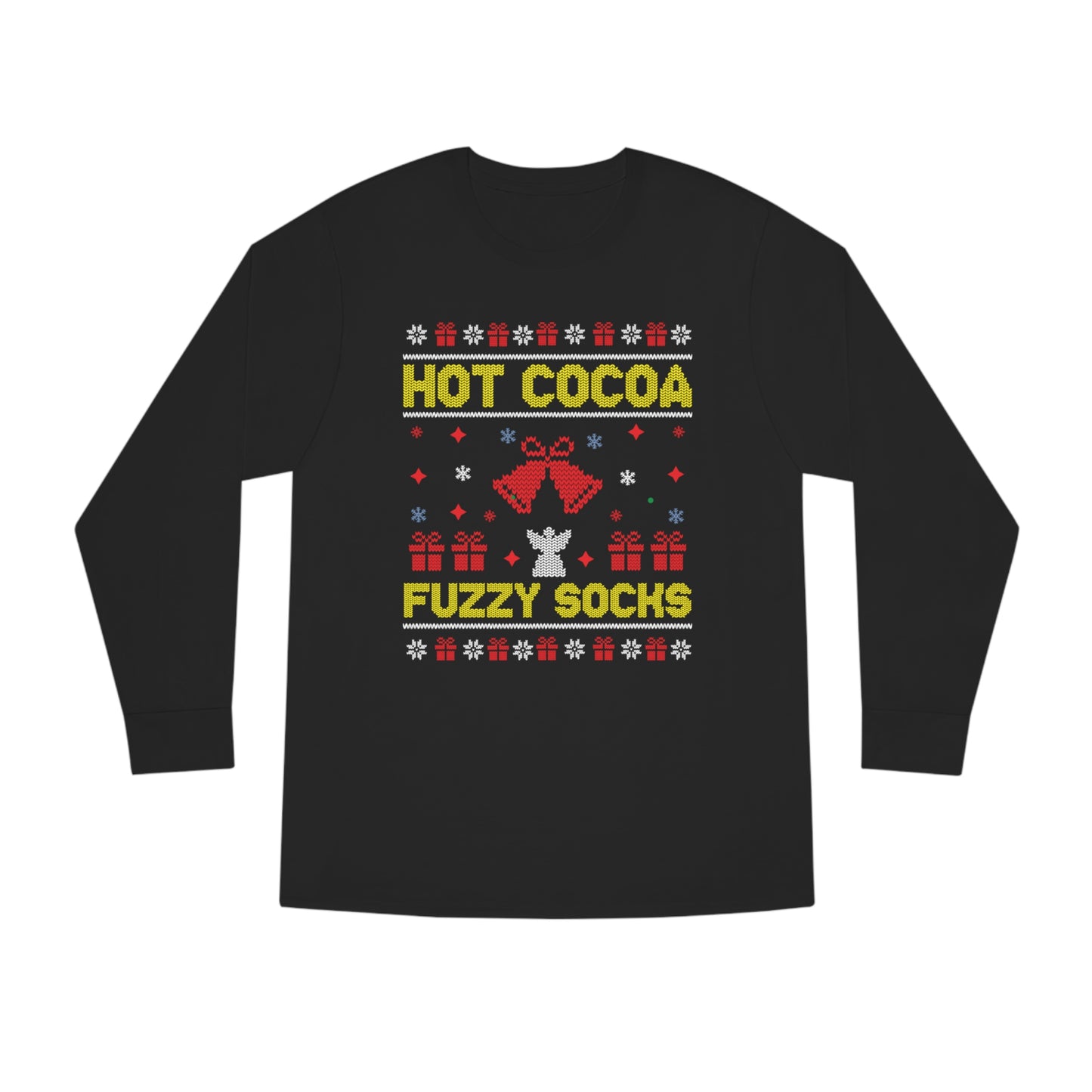 Hot Cocoa Fuzzy Socks Christmas Ugly Sweater Long Sleeve T-shirt