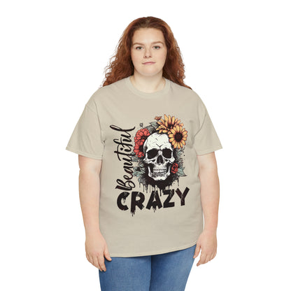 Beautiful Crazy Skull With Flowers Halloween Short Sleeve Tee