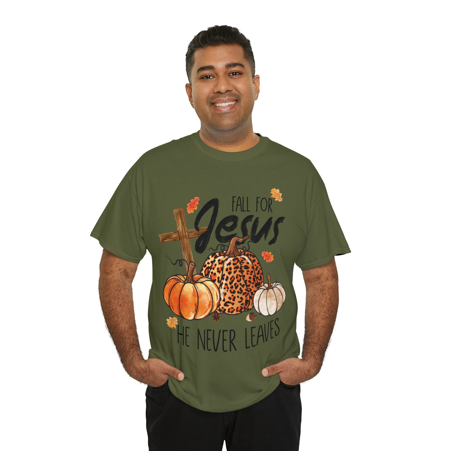 Fall For Jesus He Never Leaves Christian Halloween Short Sleeve Tee