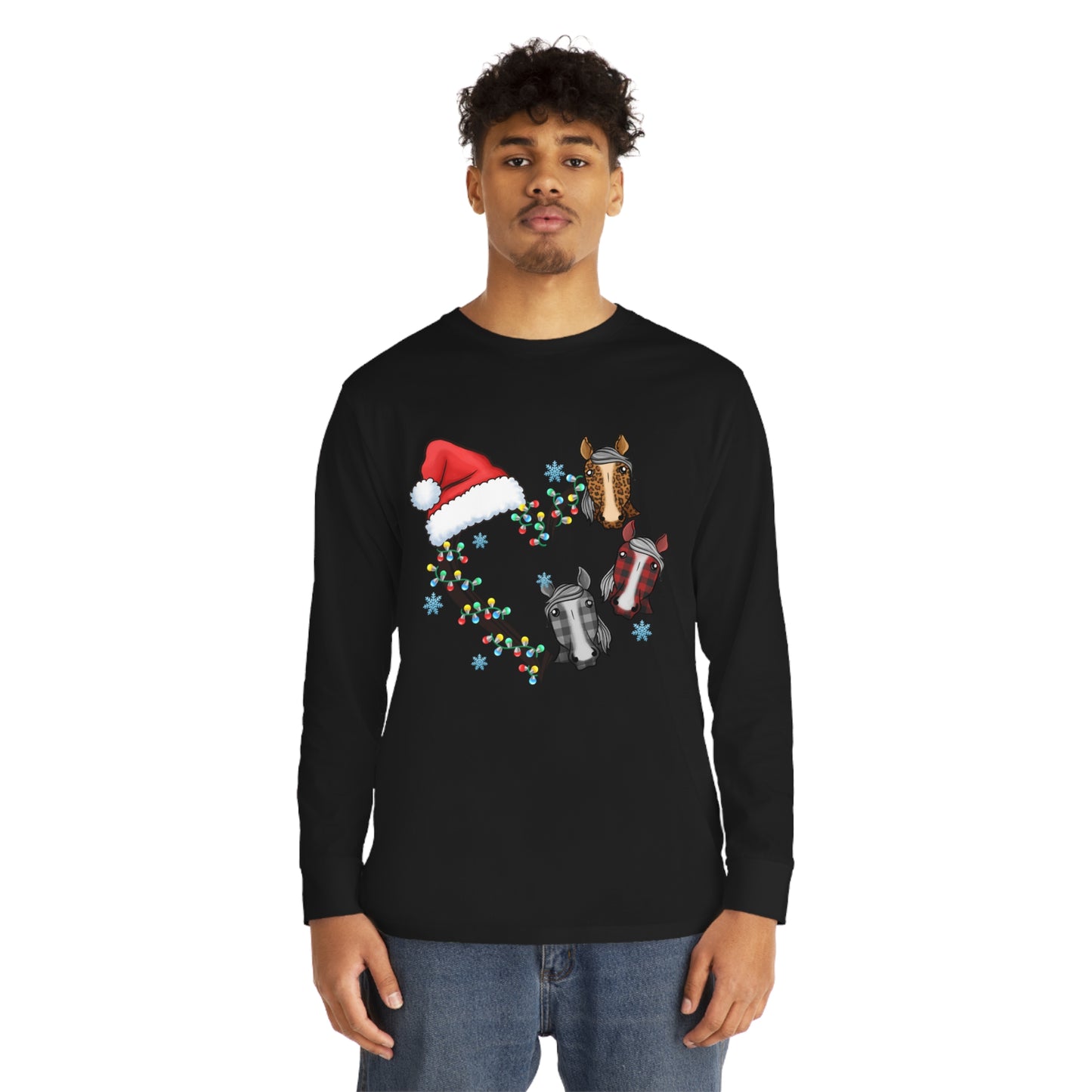 Horse Heart Wreath Christmas Long Sleeve Tee