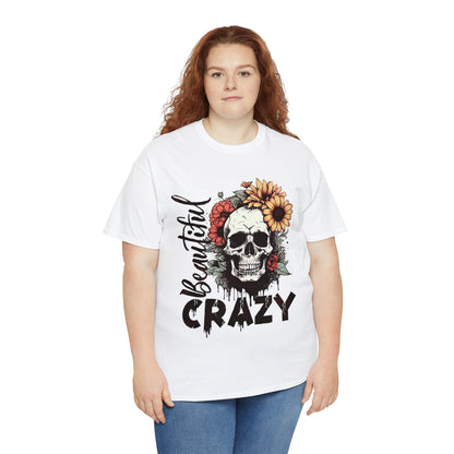 Beautiful Crazy Skull With Flowers Halloween Short Sleeve Tee