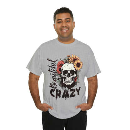 Beautiful Crazy Skull With Flowers Halloween Short Sleeve Tee