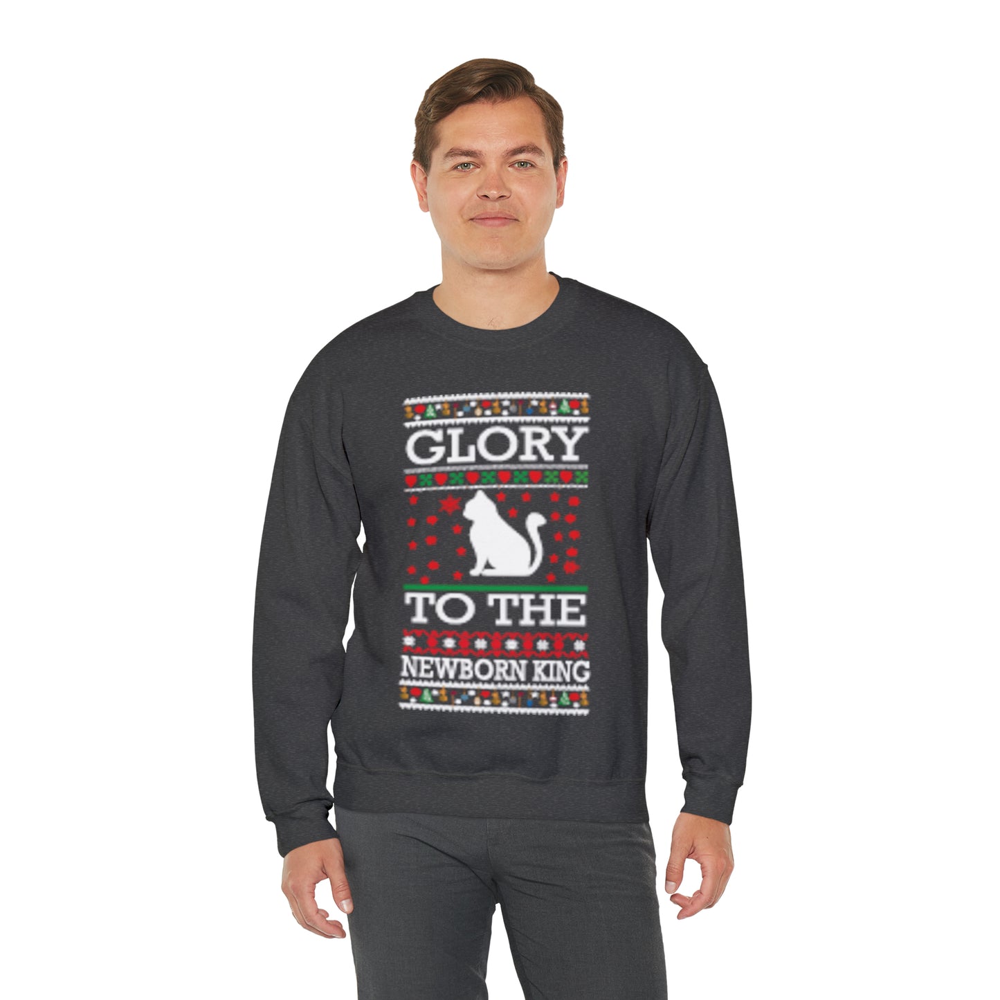 Glory to the Newborn King Cat Christmas Ugly Sweater Sweatshirt