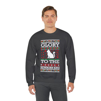 Glory to the Newborn King Cat Christmas Ugly Sweater Sweatshirt