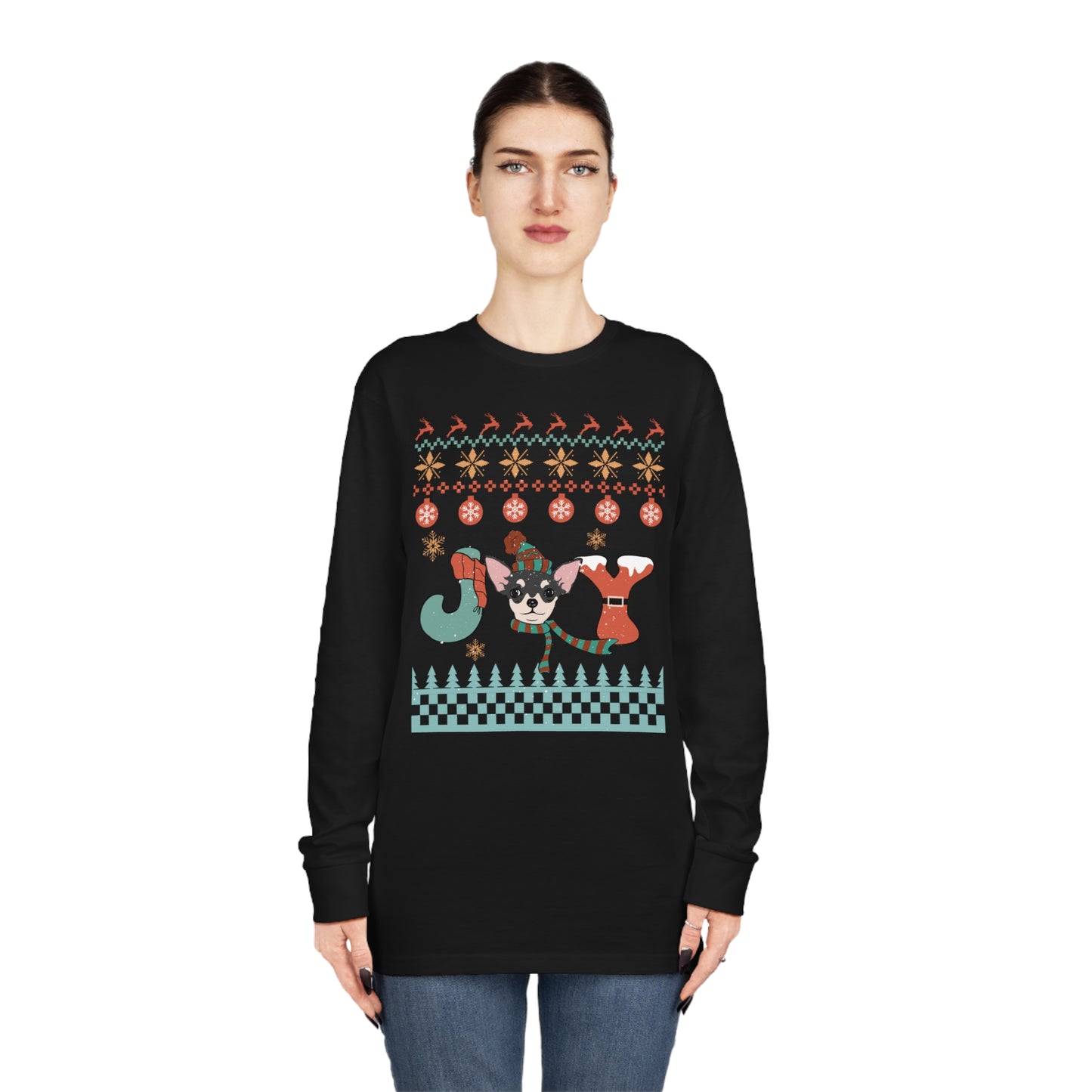 Joy Chihuahua Dog Christmas Ugly Sweater Long Sleeve Tee