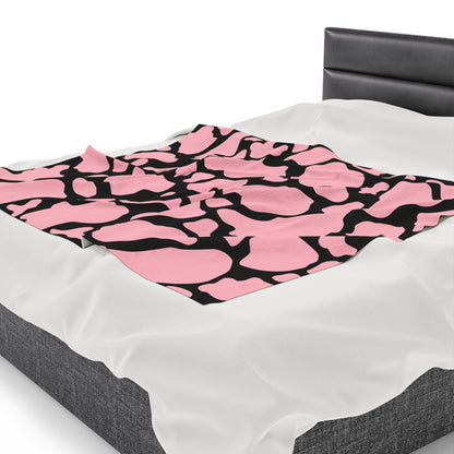 Pink with Black Cow Print Plush Blanket