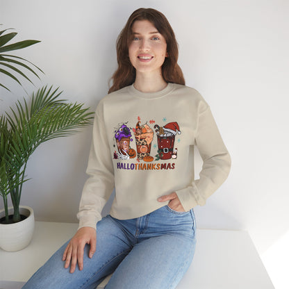 Hallothanksmas Coffee Sweatshirt Halloween Thanksgiving Christmas