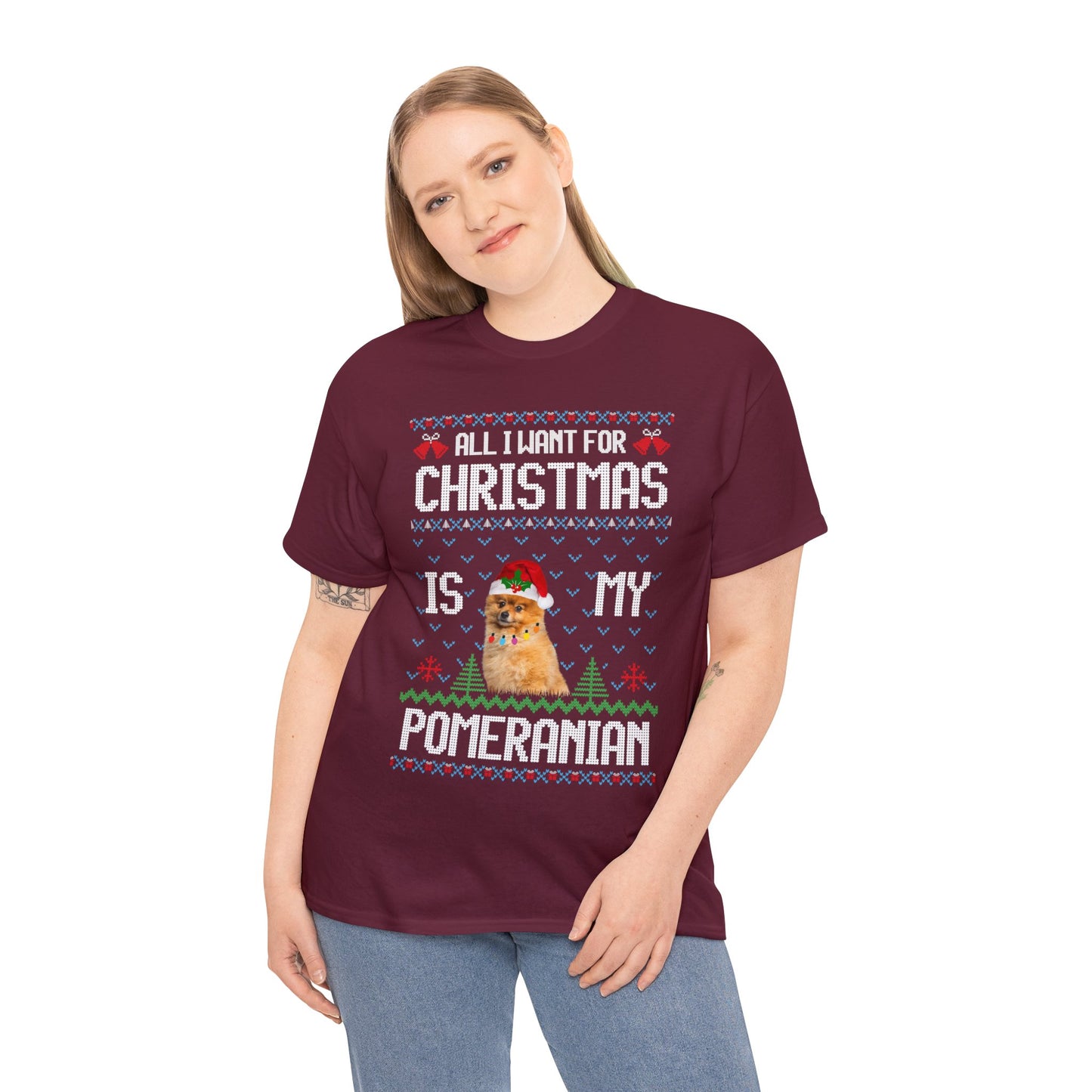 All I Want For Christmas is My Pomeranian Dog Ugly Sweater Short Sleeve Tee