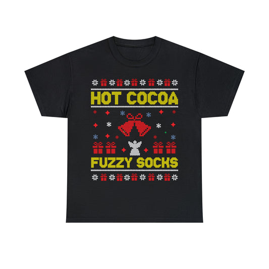 Hot Cocoa Fuzzy Socks Christmas Ugly Sweater Short Sleeve Tee