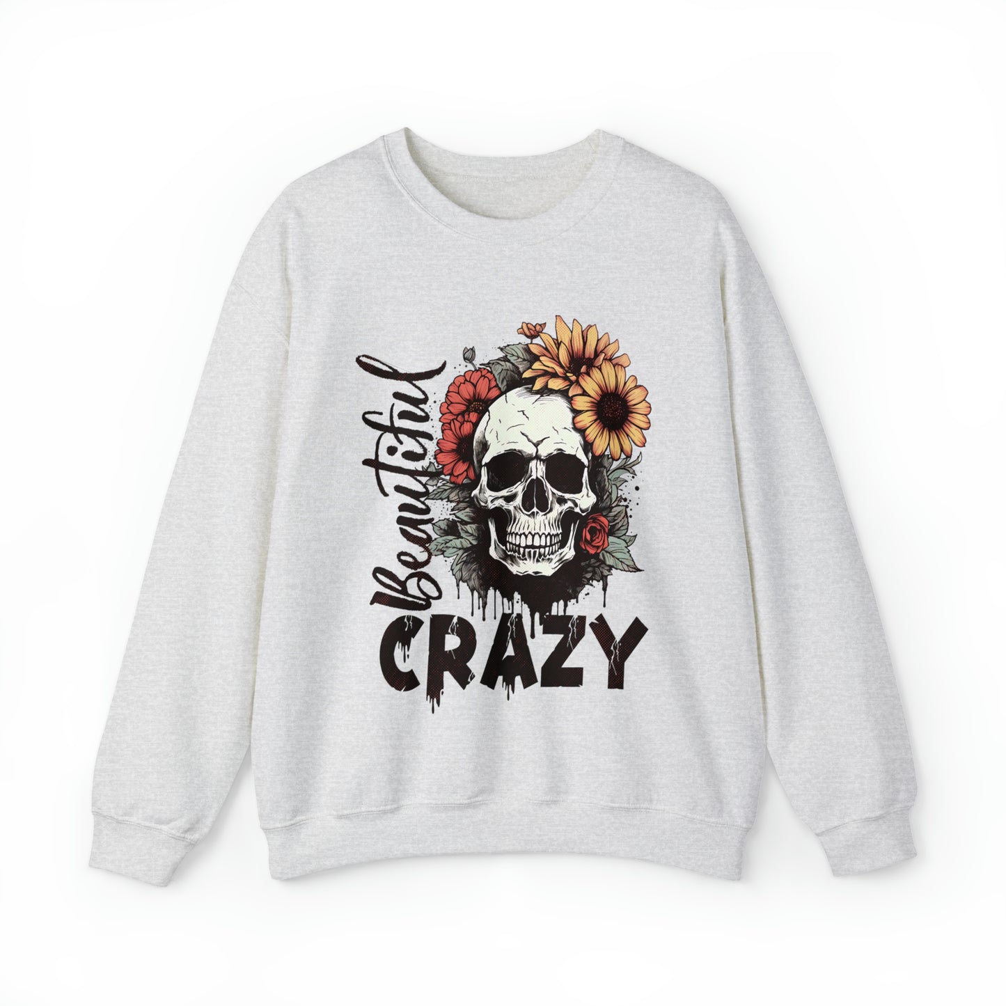 Beautiful Crazy Skull With Flowers Halloween Sweatshirt