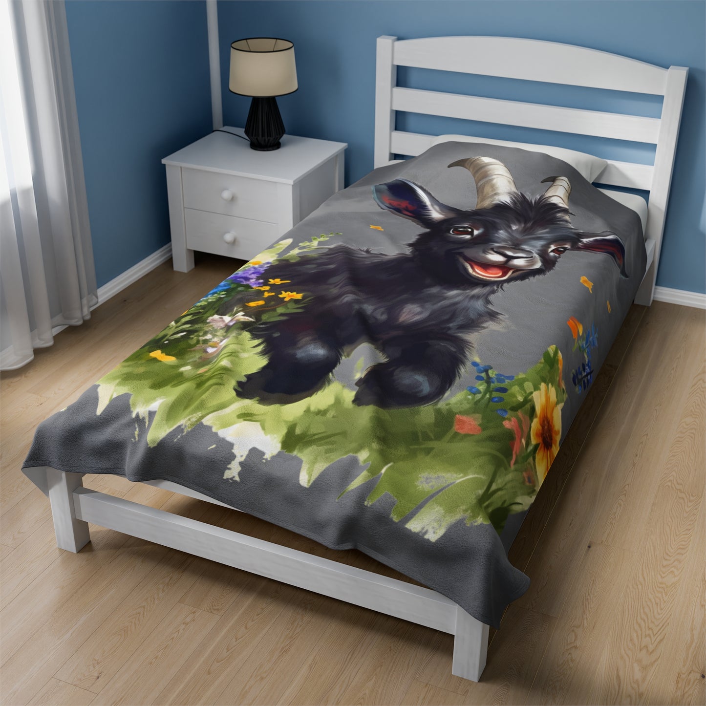 Watercolor Black Ram Lamb Blanket