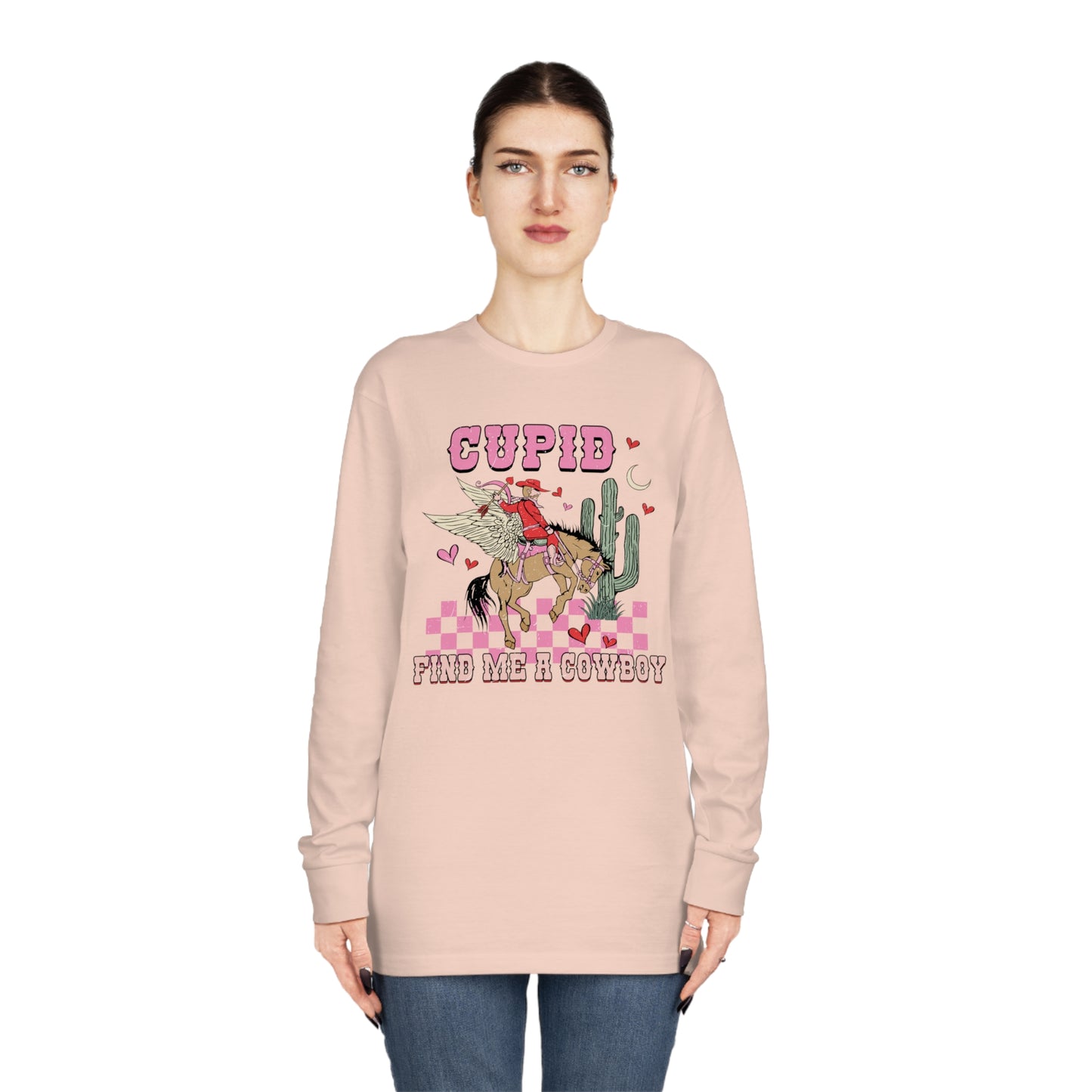 Cupid Find Me a Cowboy Valentine Long Sleeve T-shirt