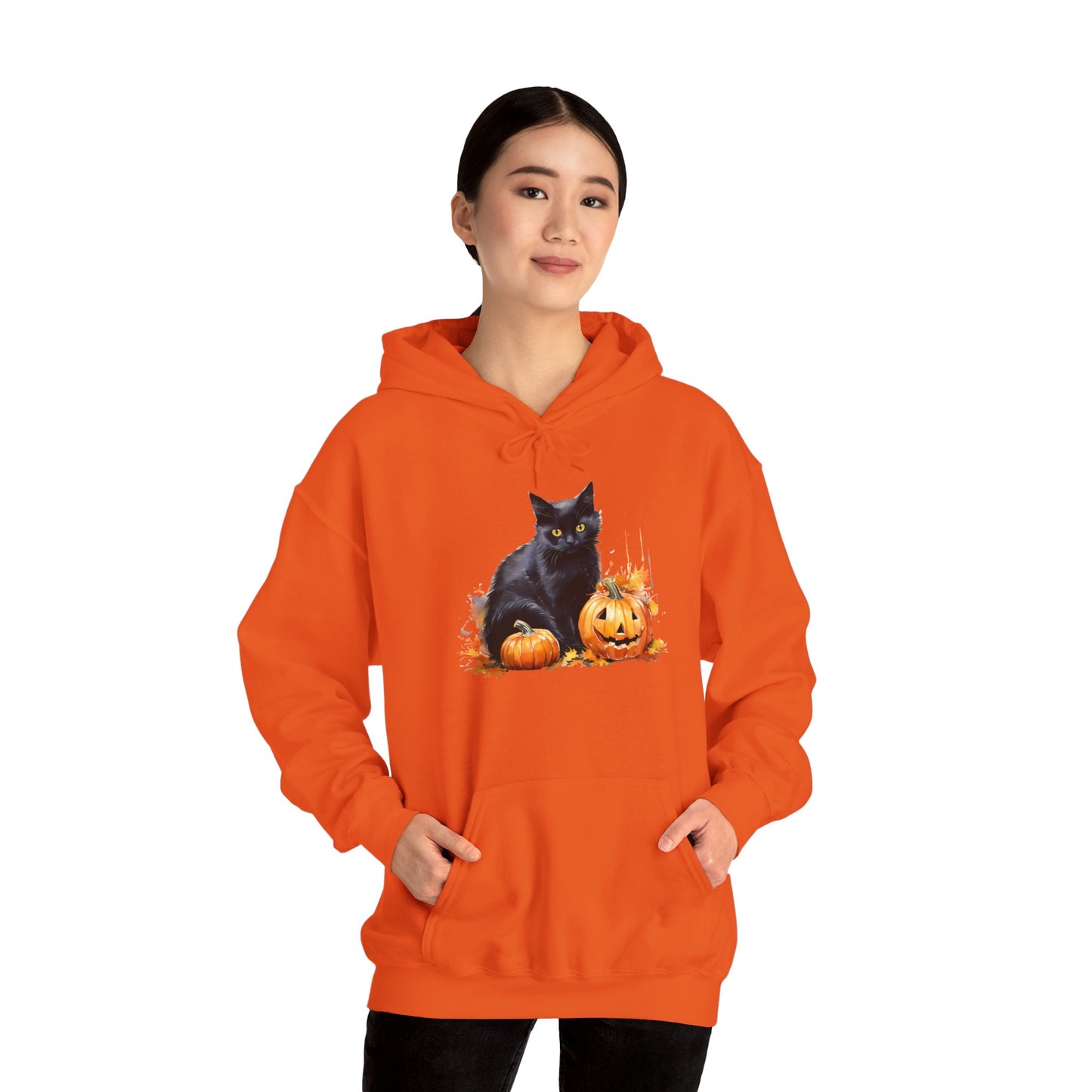 Black Cat with Pumpkin Halloween Pullover Hoodie