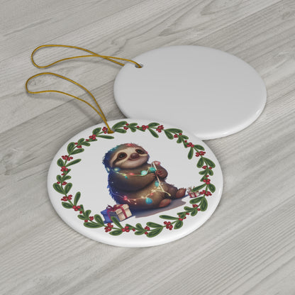 Sloth in Lights Christmas Ceramic Ornament