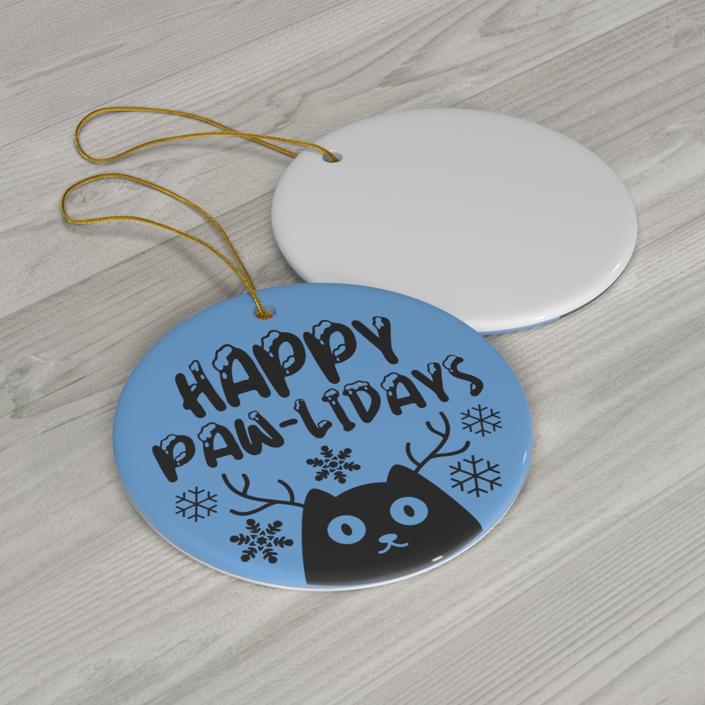 Happy Pawlidays Cat Christmas Ceramic Ornament