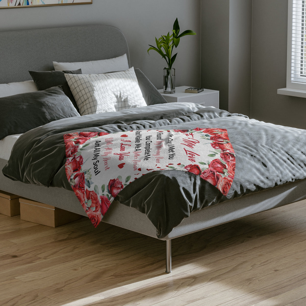 To My Love The Day I Met You Velveteen Blanket
