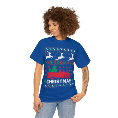 Red Merry Christmas Truck Ugly Sweater Short Sleeve Tee