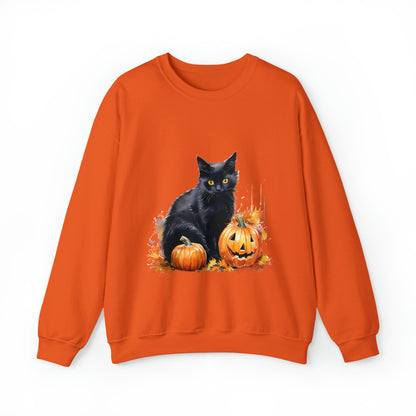 Black Cat with Pumpkin Halloween Sweatshirt