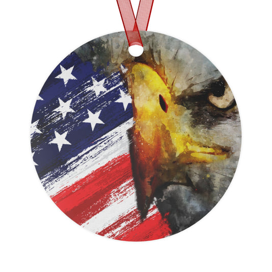 American Flag with Eagle Head Ornament