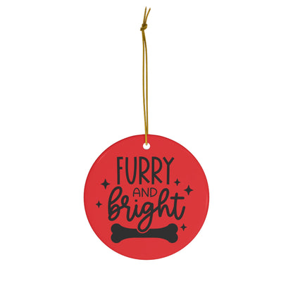 Furry And Bright Dog Bone Christmas Ceramic Ornament