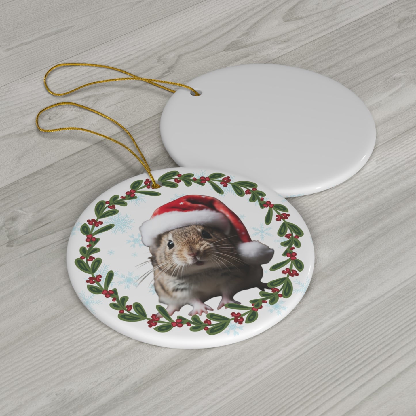 Degu in Santa Hat Christmas Ceramic Ornament