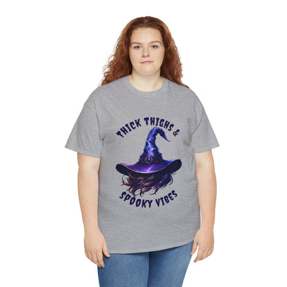 Thick Thighs And Spooky Vibes Witch Hat Halloween Short Sleeve Tee