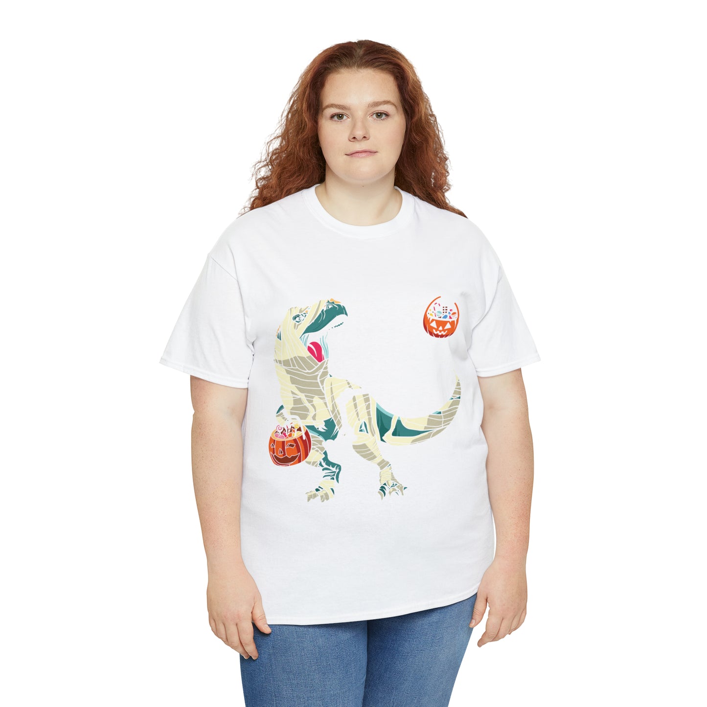 Skeleton Riding Mummy Dinosaur Halloween Short Sleeve Tee